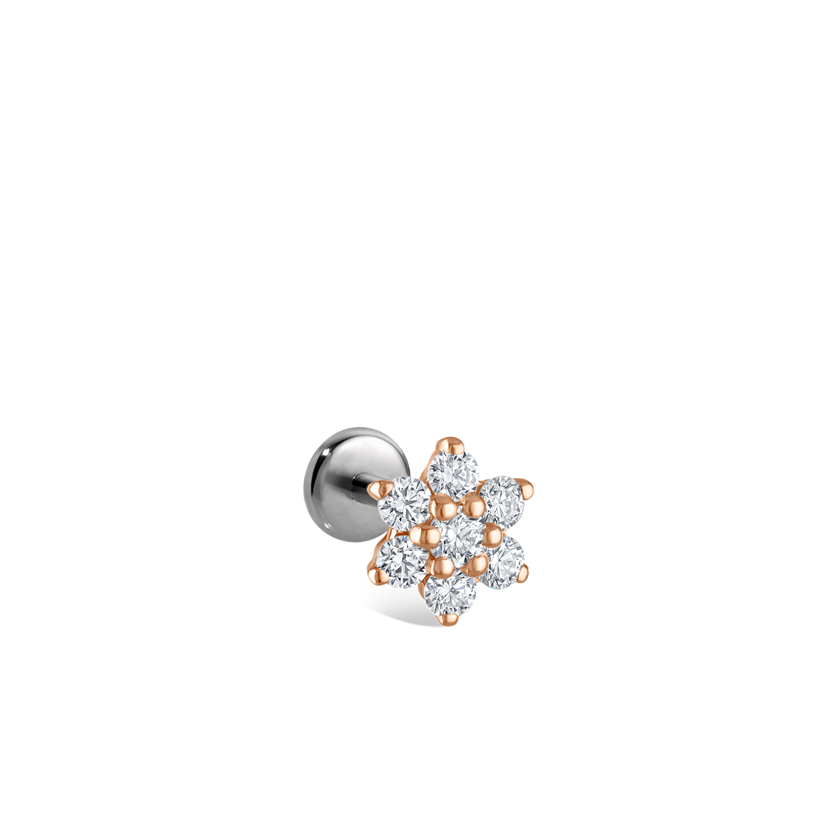 Diamond Flower Threaded Stud Earring With Titanium Backing