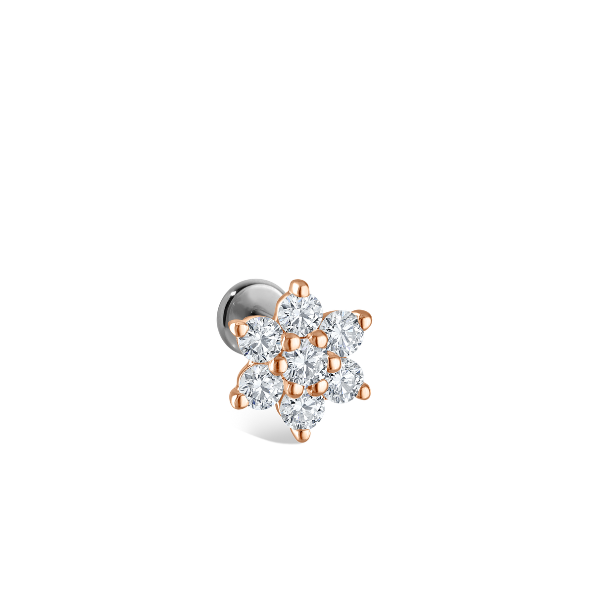 Diamond Flower Threaded Stud Earring With Titanium Backing