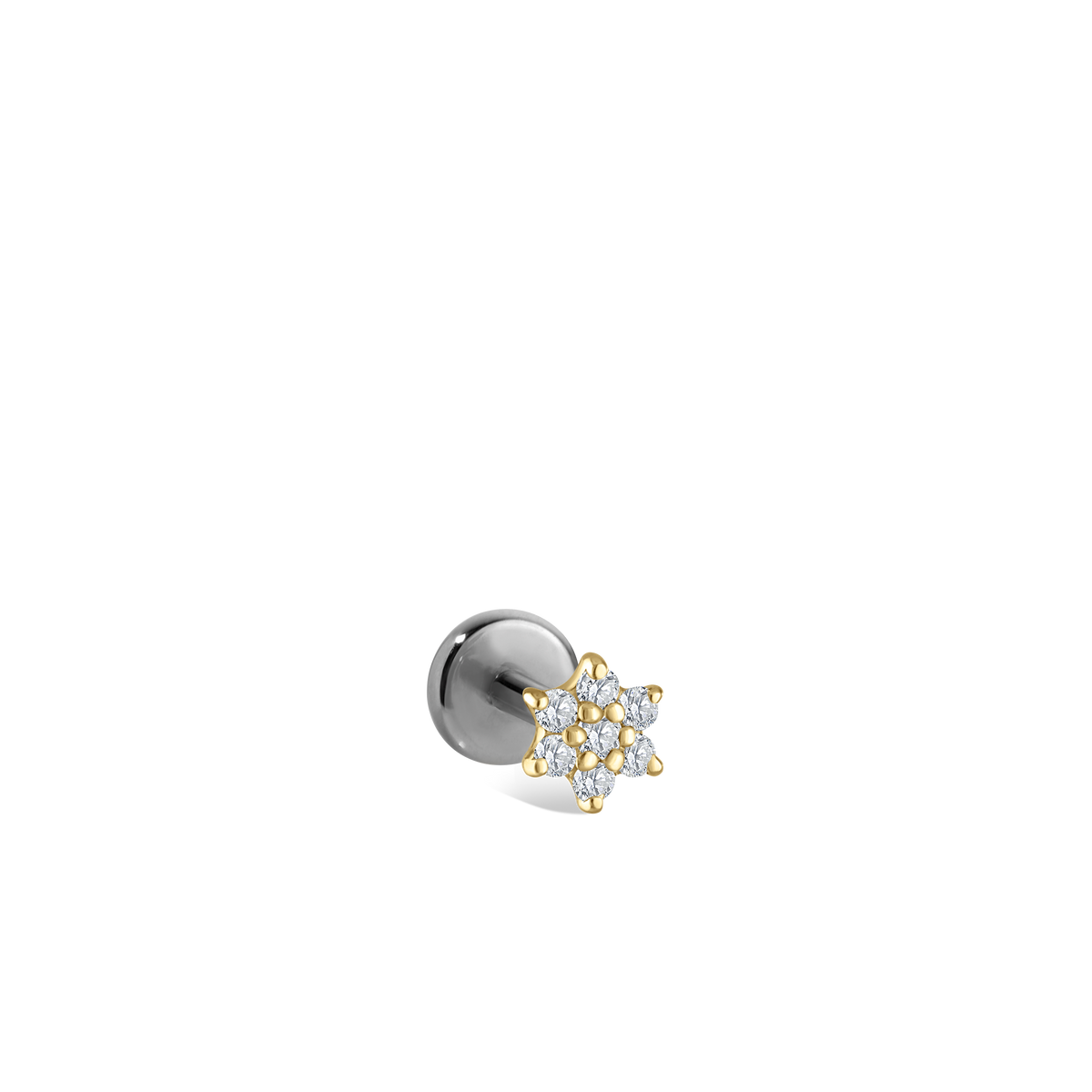 Diamond Flower Threaded Stud Earring With Titanium Backing