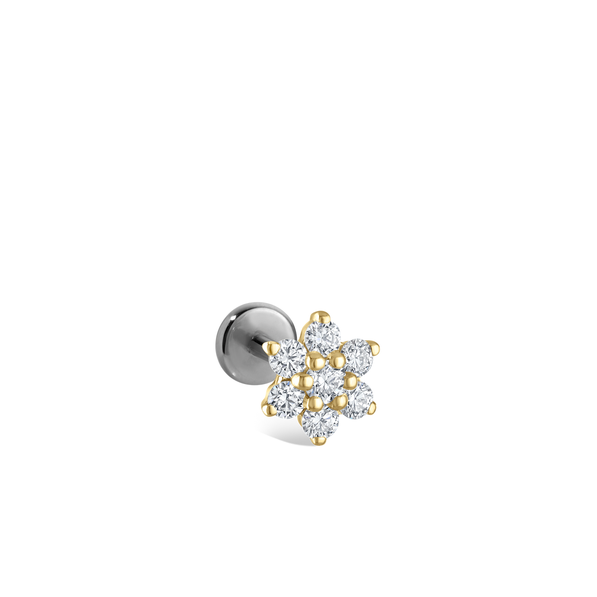 Diamond Flower Threaded Stud Earring With Titanium Backing