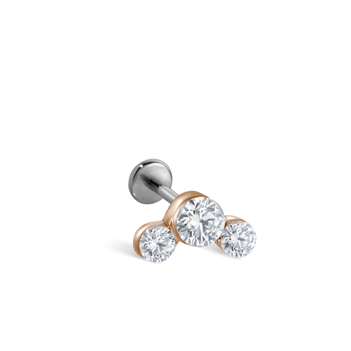 Invisible Set Three Diamond Curve Threaded Stud Earring With Titanium Backing