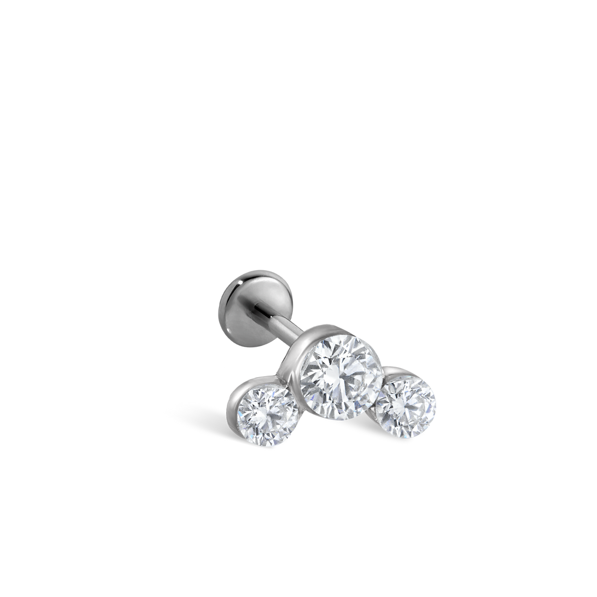 Invisible Set Three Diamond Curve Threaded Stud Earring With Titanium Backing