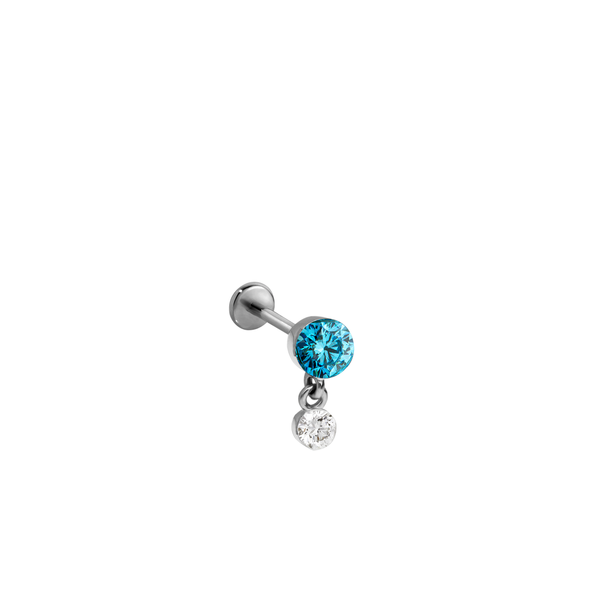 Invisible Set Light Blue Diamond Dangle Threaded Stud Earring With Titanium Backing