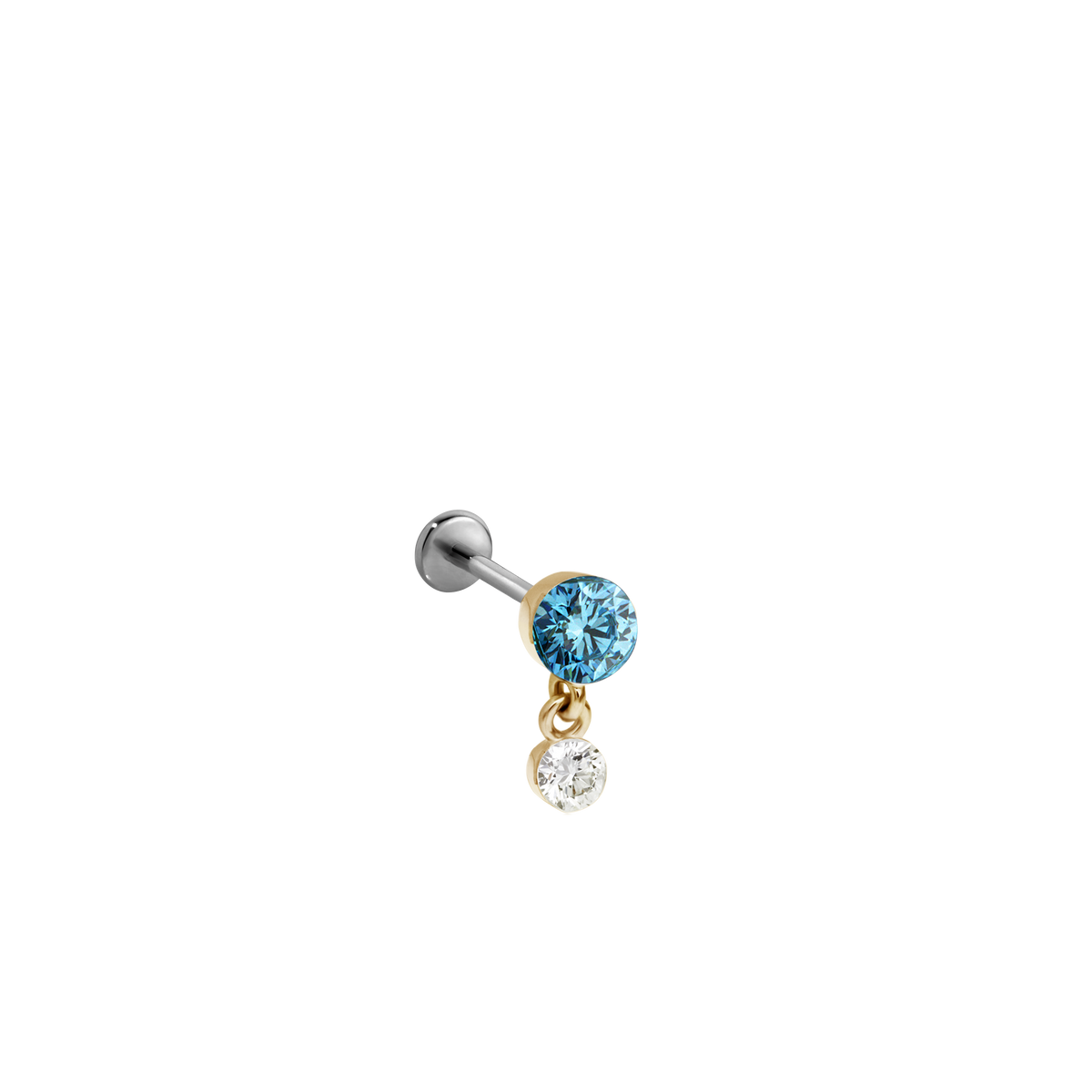 Invisible Set Light Blue Diamond Dangle Threaded Stud Earring With Titanium Backing