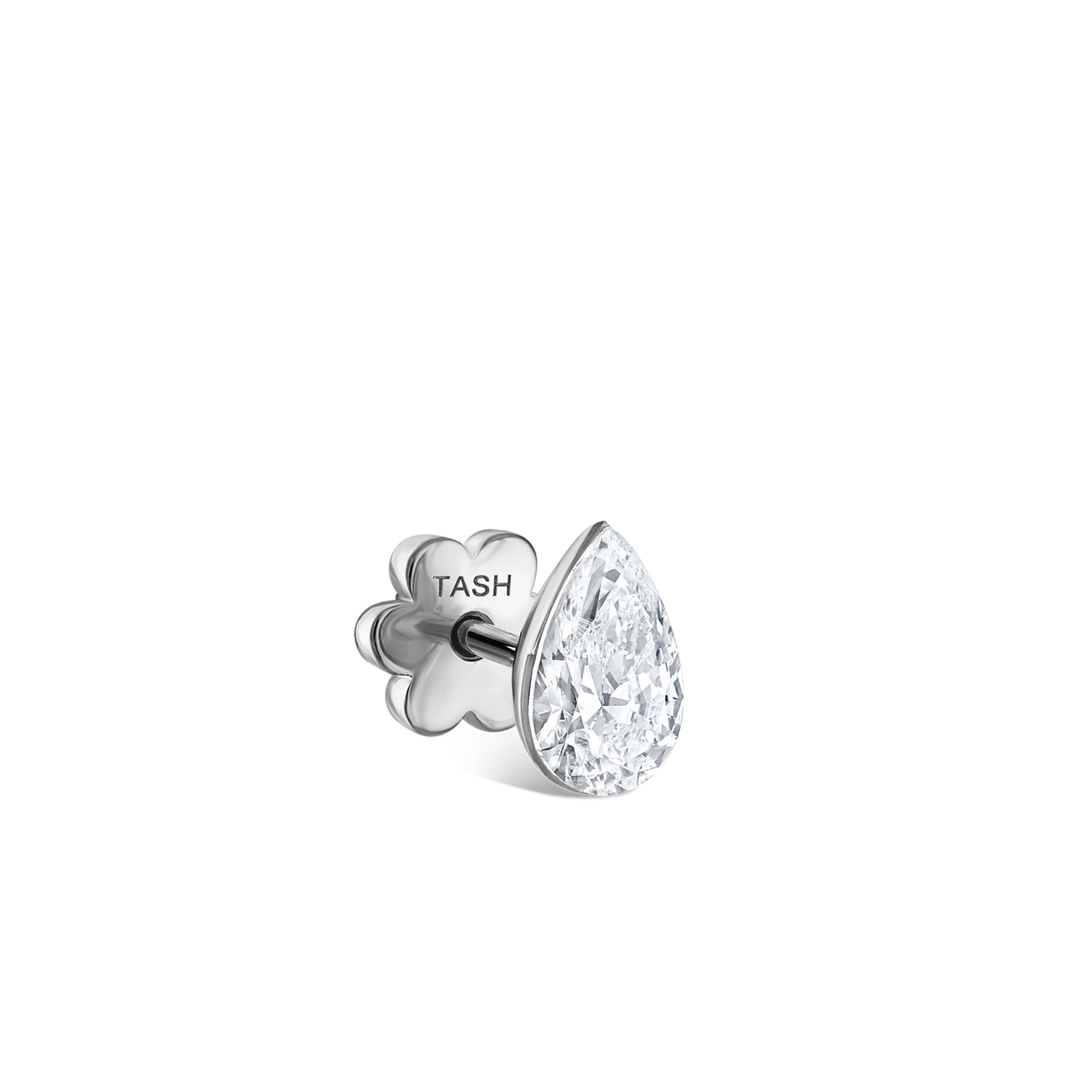 Invisible Set Diamond Pear Threaded Stud Earring