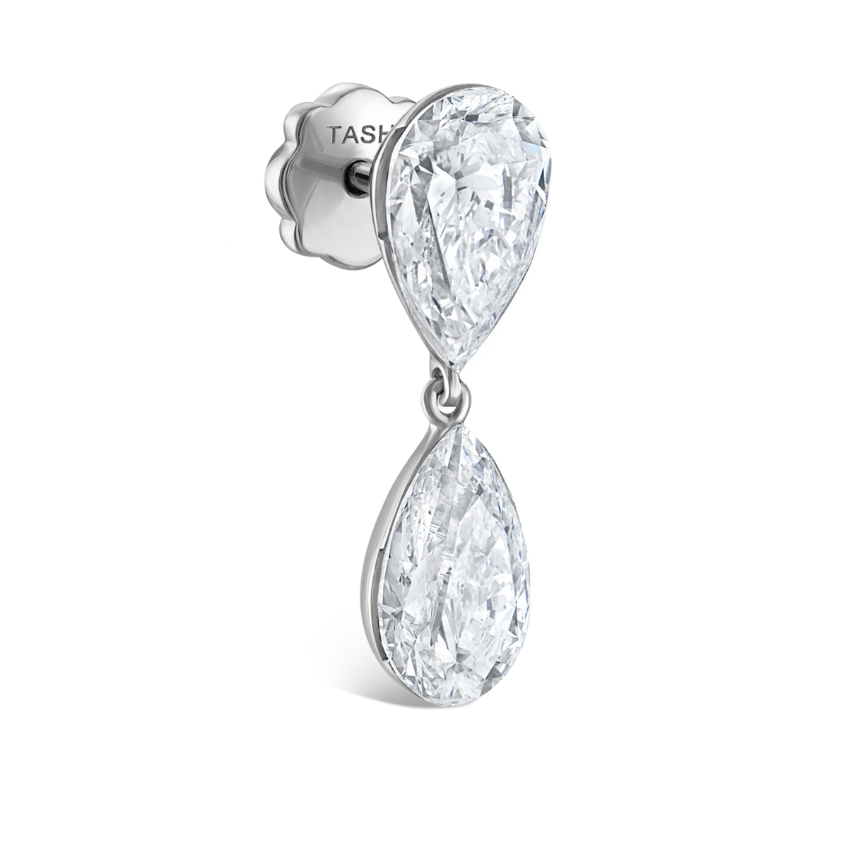 Invisible Set Diamond Pear Dangle Threaded Stud Earring