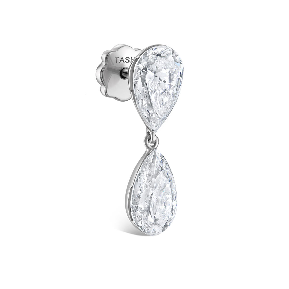 Invisible Set Diamond Pear Dangle Threaded Stud Earring