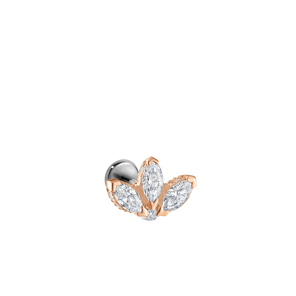 Diamond Engraved Lotus Threaded Stud Earring With Titanium Backing