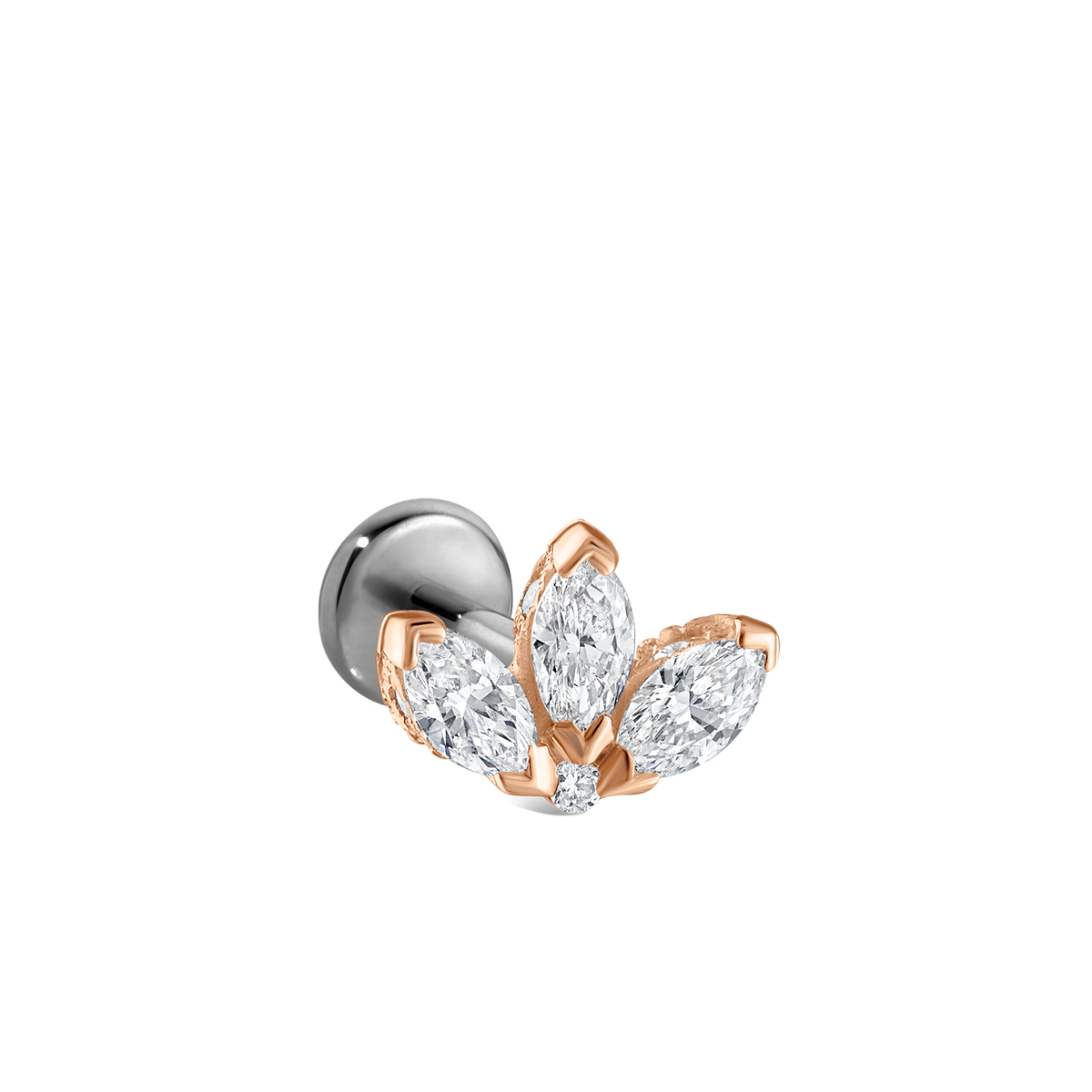 Diamond Engraved Lotus Threaded Stud Earring With Titanium Backing