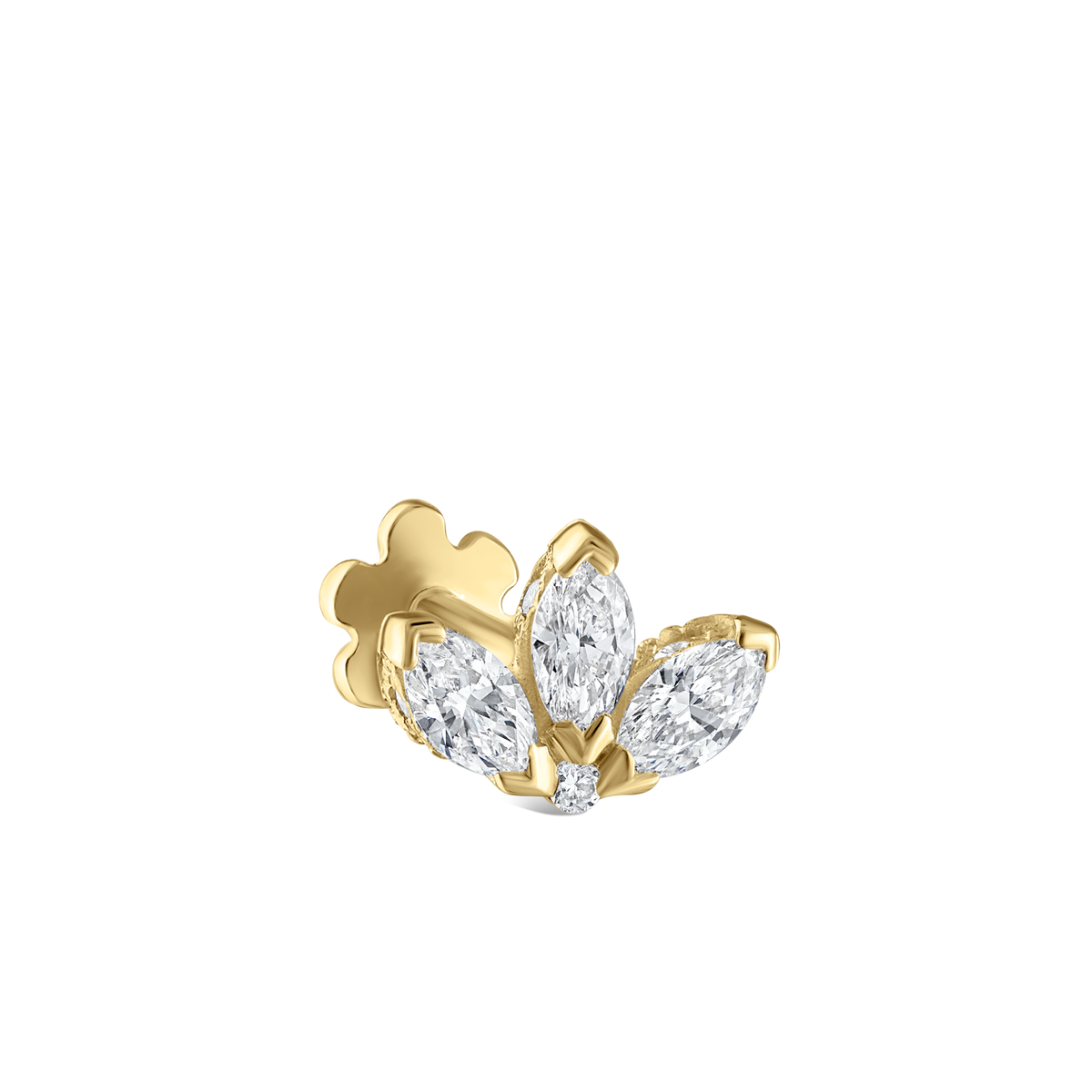 Diamond Engraved Lotus Threaded Stud Earring
