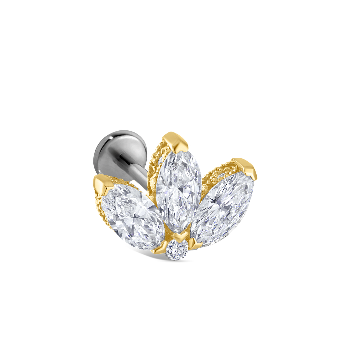 Diamond Engraved Lotus Threaded Stud Earring With Titanium Backing