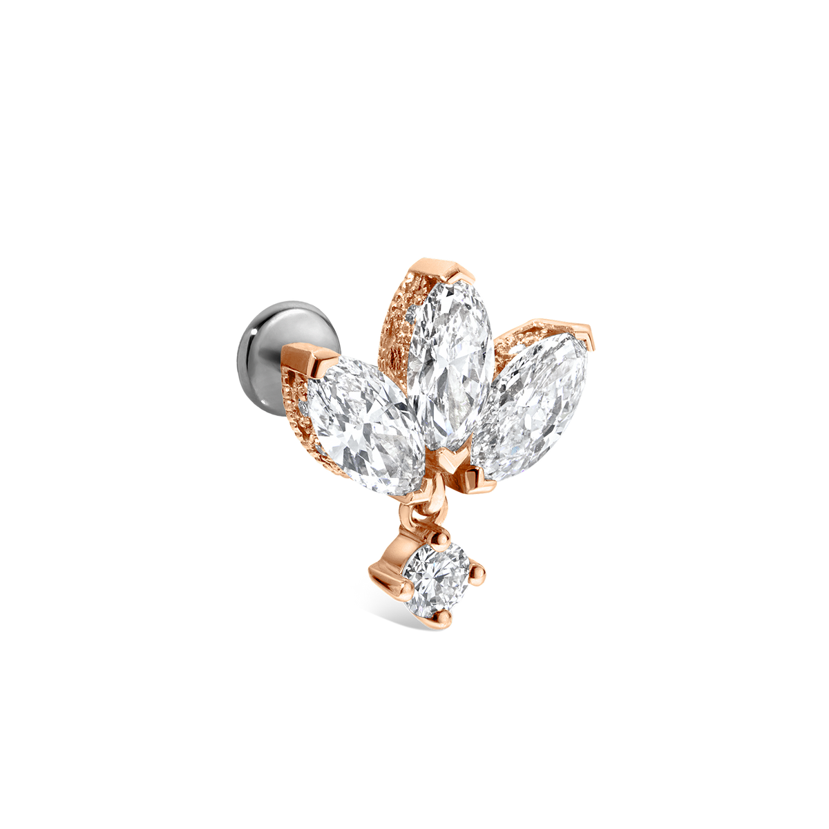 Diamond Engraved Lotus with Dangle Threaded Stud Earring With Titanium Backing