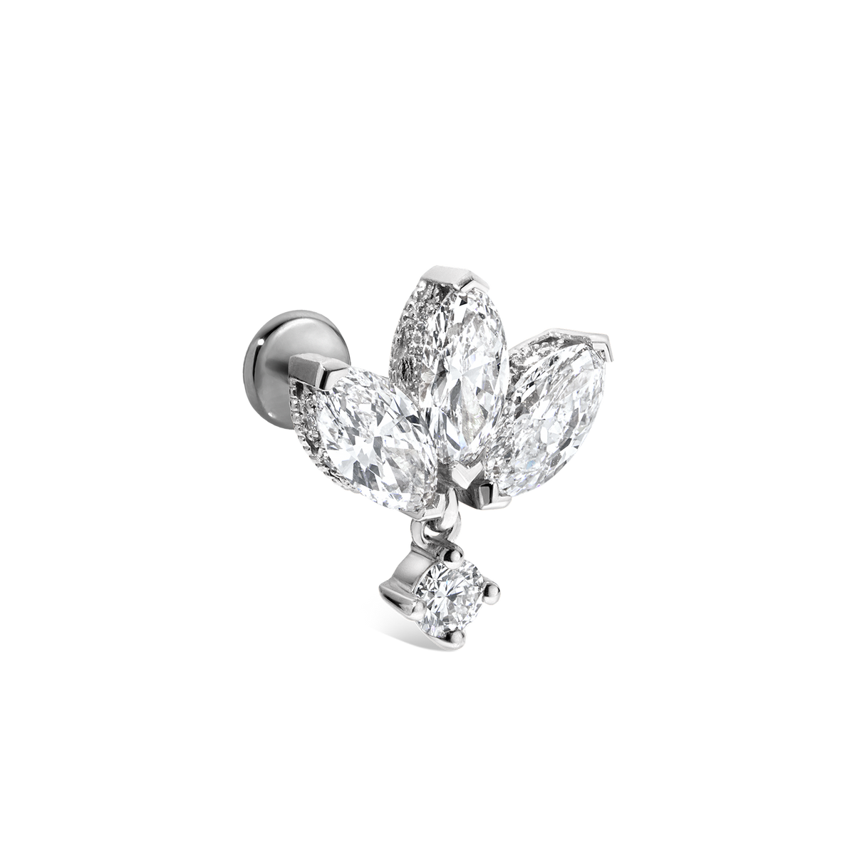 Diamond Engraved Lotus with Dangle Threaded Stud Earring With Titanium Backing