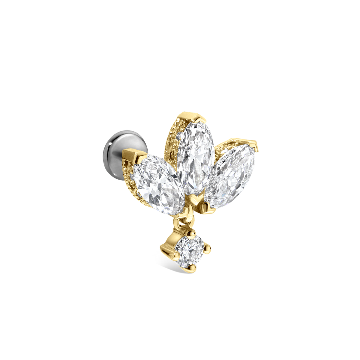 Diamond Engraved Lotus with Dangle Threaded Stud Earring With Titanium Backing