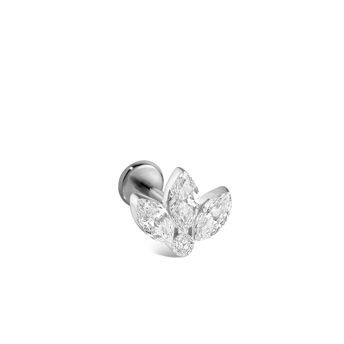 Diamond Engraved Lotus Threaded Stud Earring With Titanium Backing