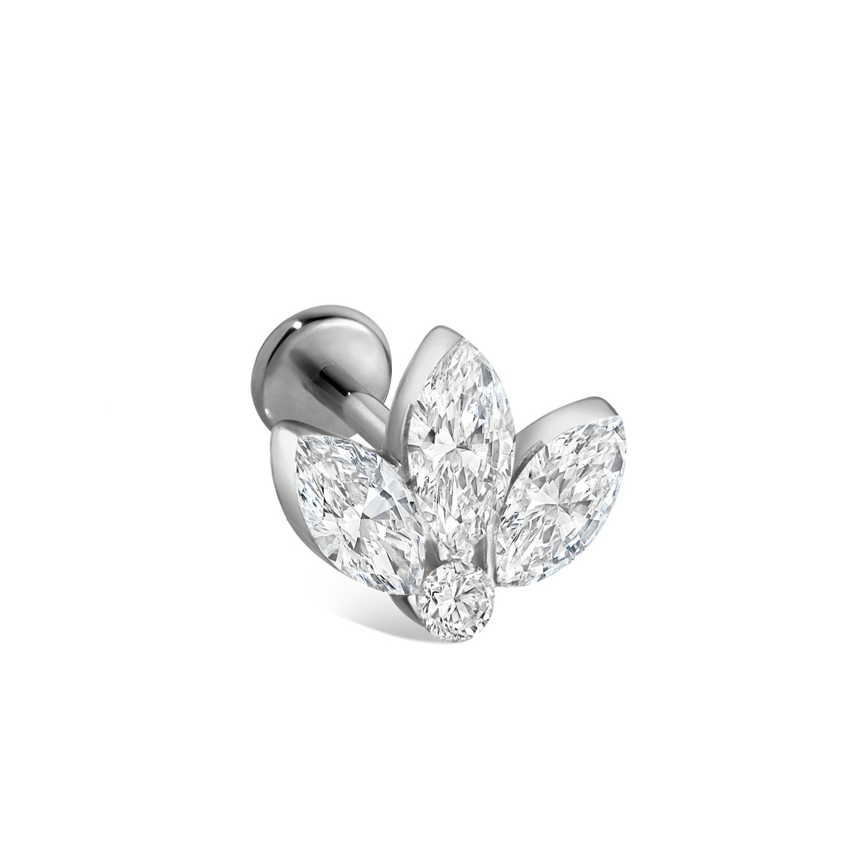 Invisible Diamond Lotus Threaded Stud Earring With Titanium Backing