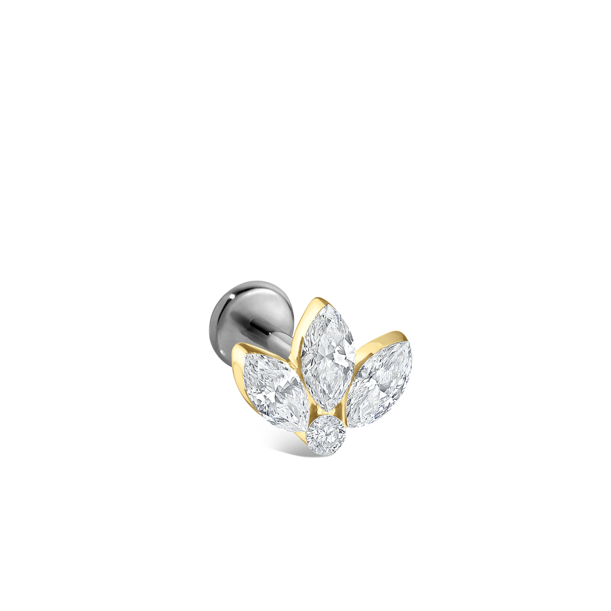 Invisible Diamond Lotus Threaded Stud Earring With Titanium Backing