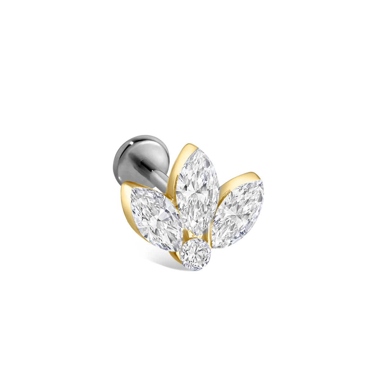Invisible Diamond Lotus Threaded Stud Earring With Titanium Backing