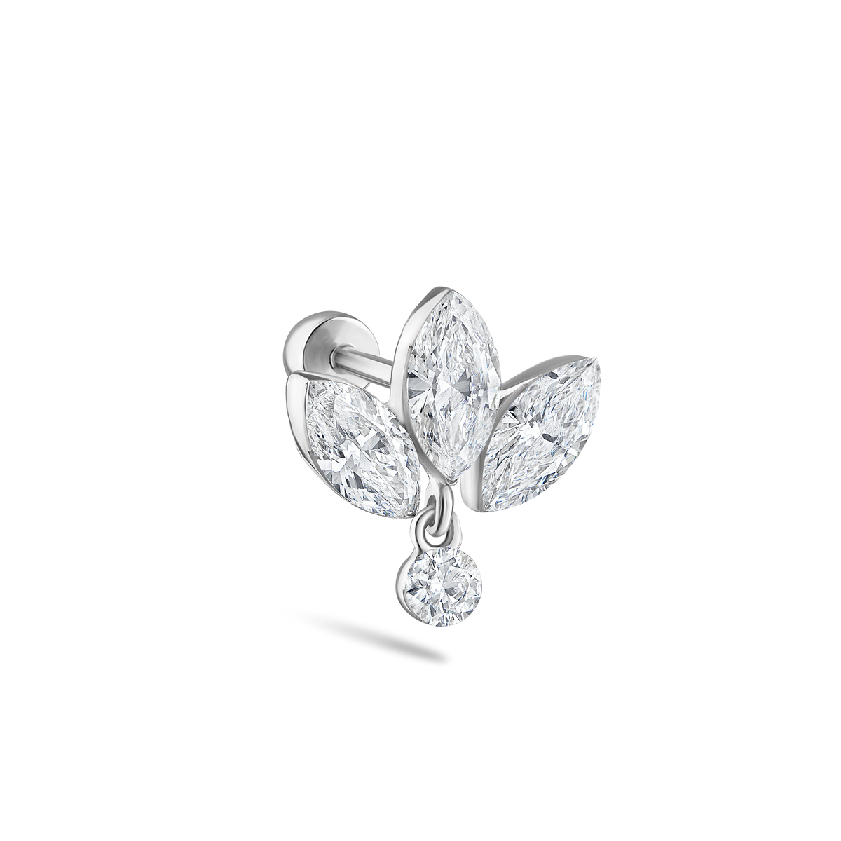 Invisible Diamond Lotus with Dangle Threaded Stud Earring