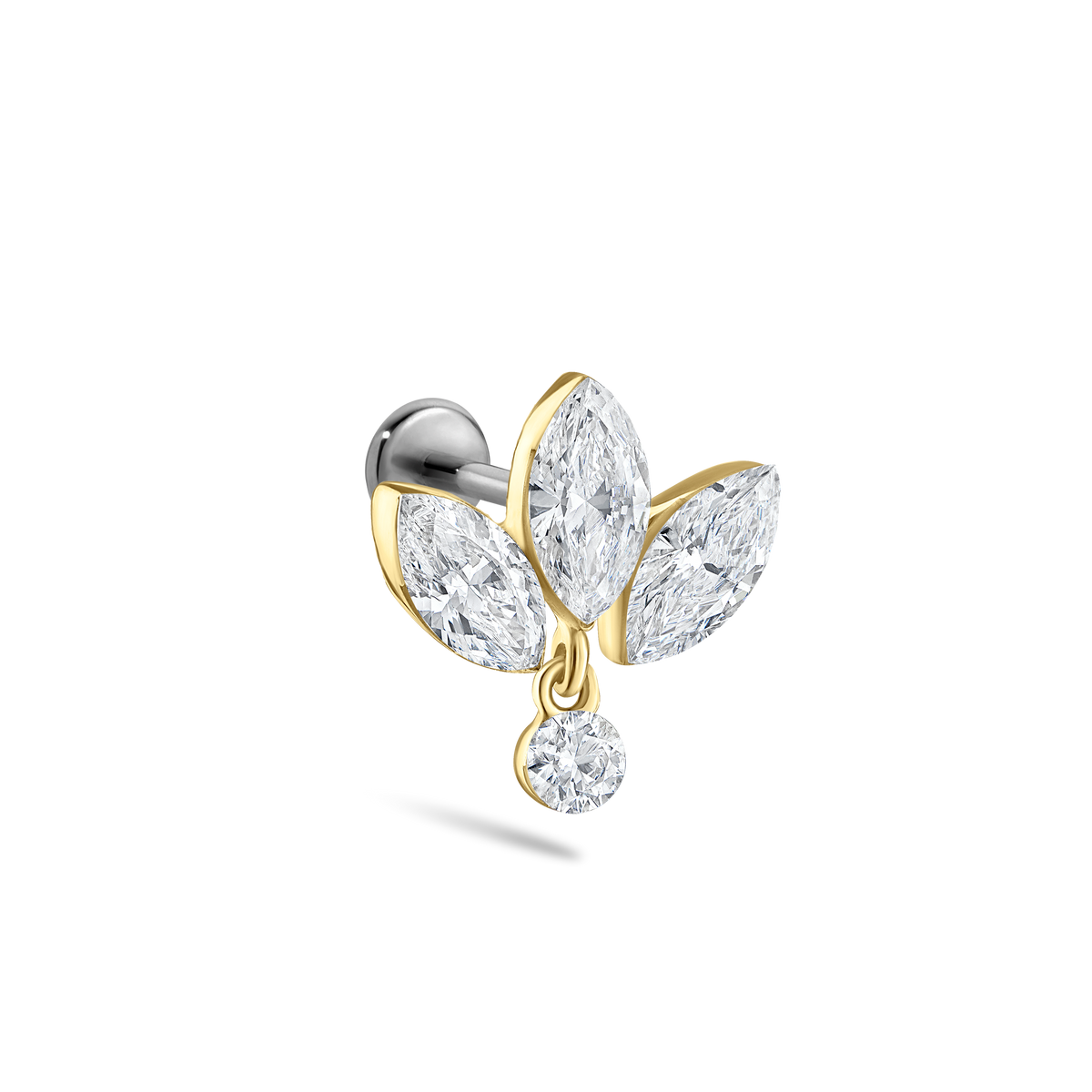 Invisible Diamond Lotus with Dangle Threaded Stud Earring With Titanium Backing