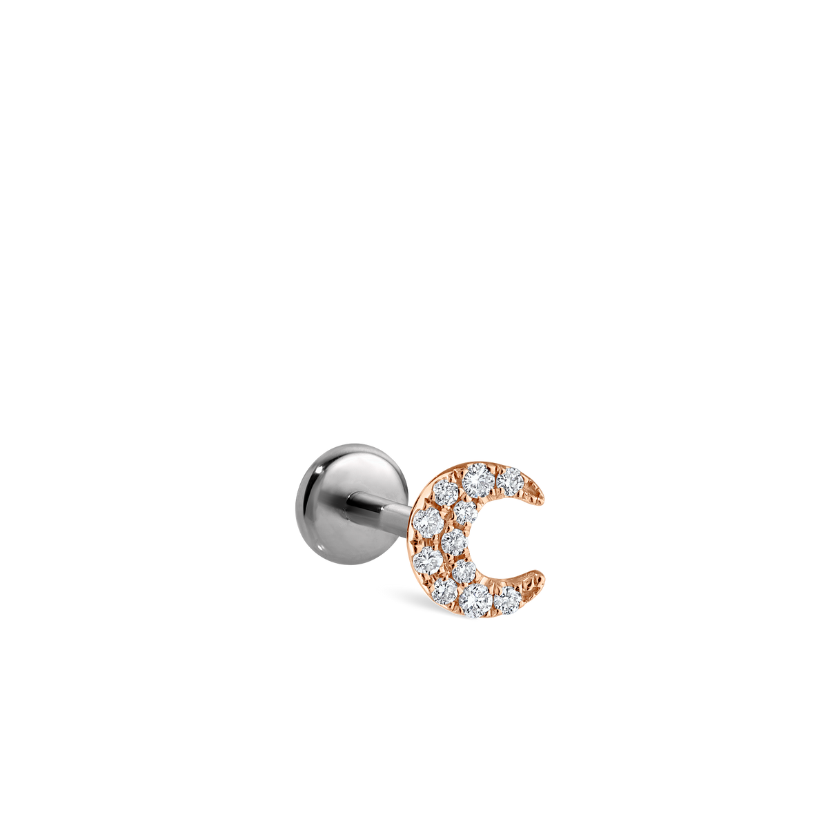 Diamond Moon Threaded Stud Earring With Titanium Backing