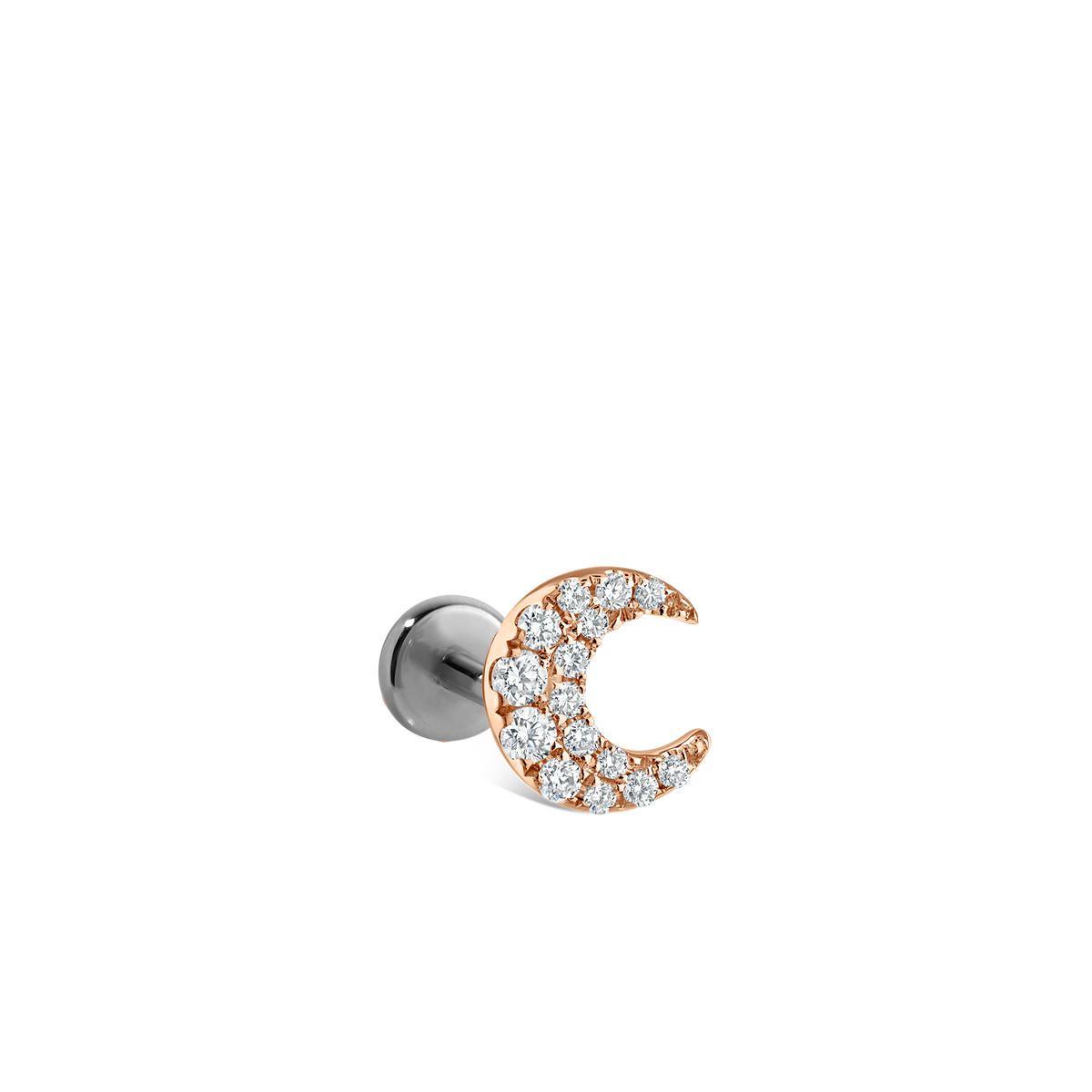 Diamond Moon Threaded Stud Earring With Titanium Backing