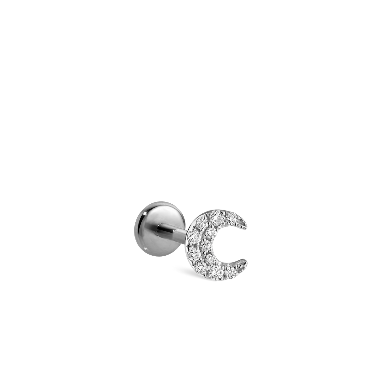 Diamond Moon Threaded Stud Earring With Titanium Backing