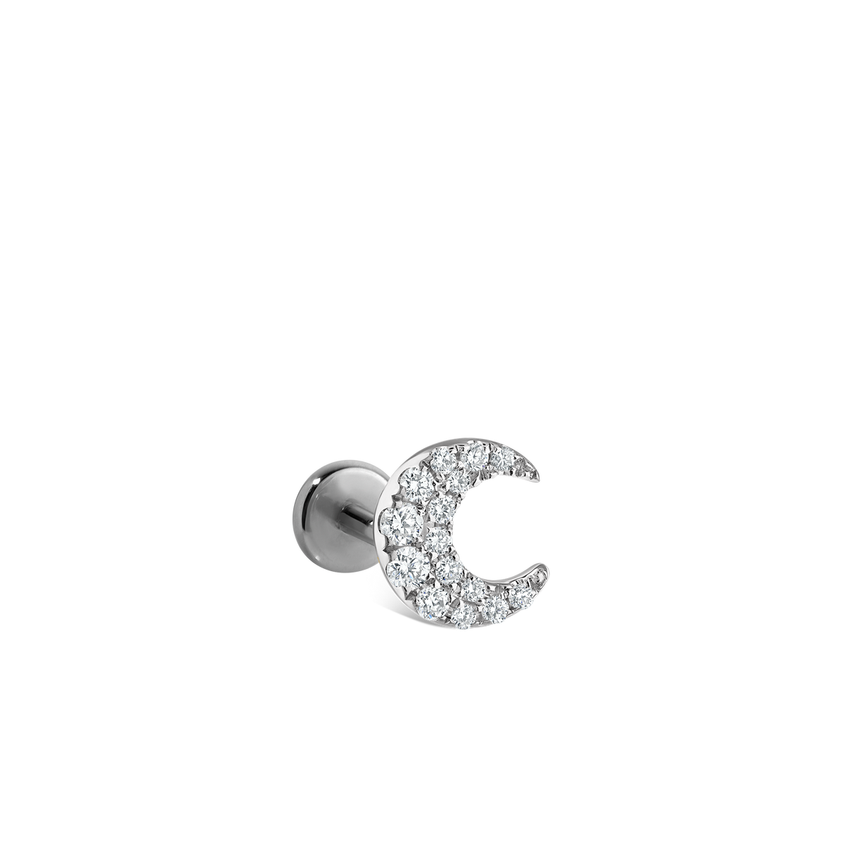 Diamond Moon Threaded Stud Earring With Titanium Backing