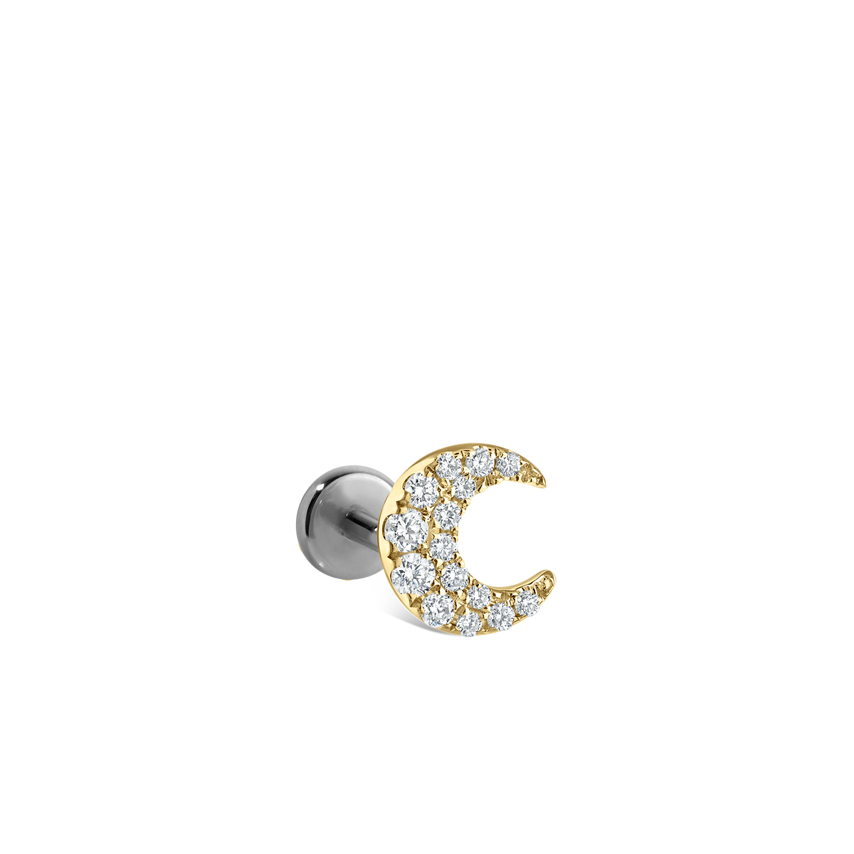 Diamond Moon Threaded Stud Earring With Titanium Backing