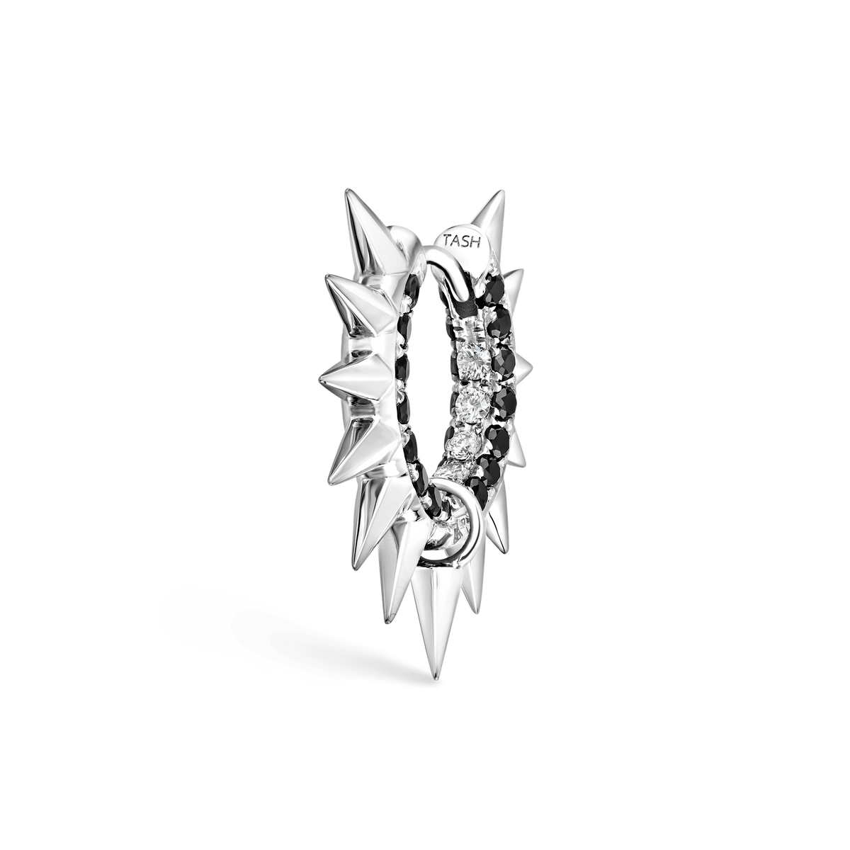 Metal Mohawk with Black and White Diamond Pavé Hoop Earring