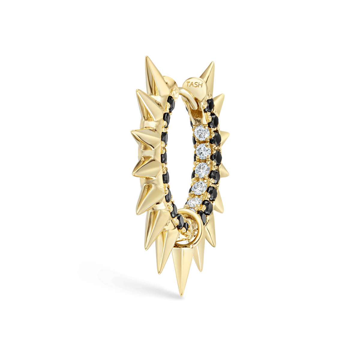 Metal Mohawk with Black and White Diamond Pavé Hoop Earring
