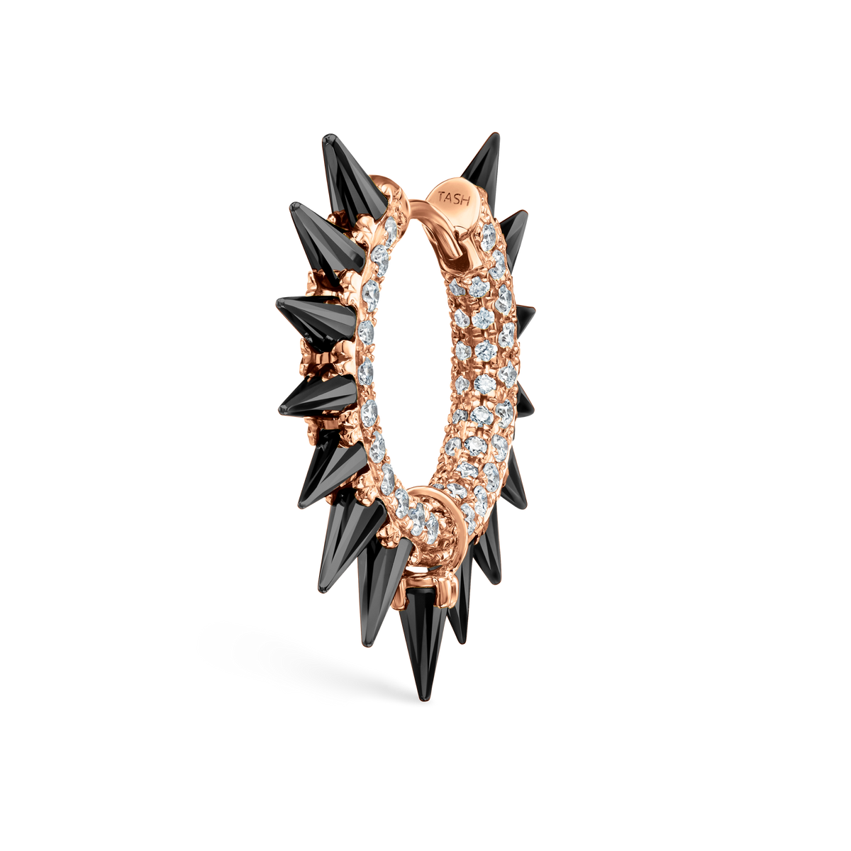 Black Moissanite Mohawk and Diamond Pavé Hoop Earring