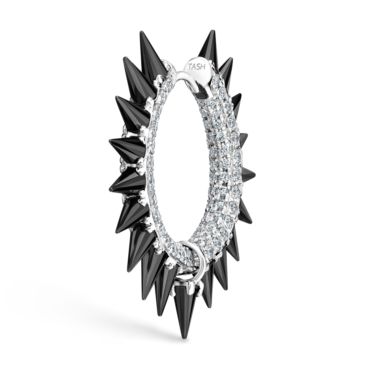 Black Moissanite Mohawk and Diamond Pavé Hoop Earring