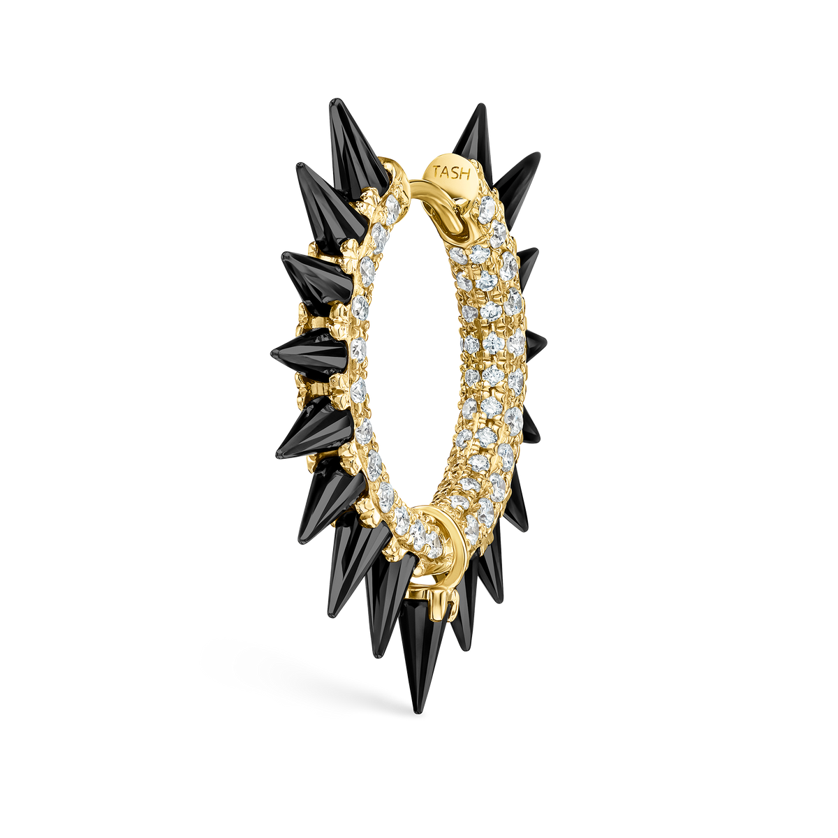 Black Moissanite Mohawk and Diamond Pavé Hoop Earring