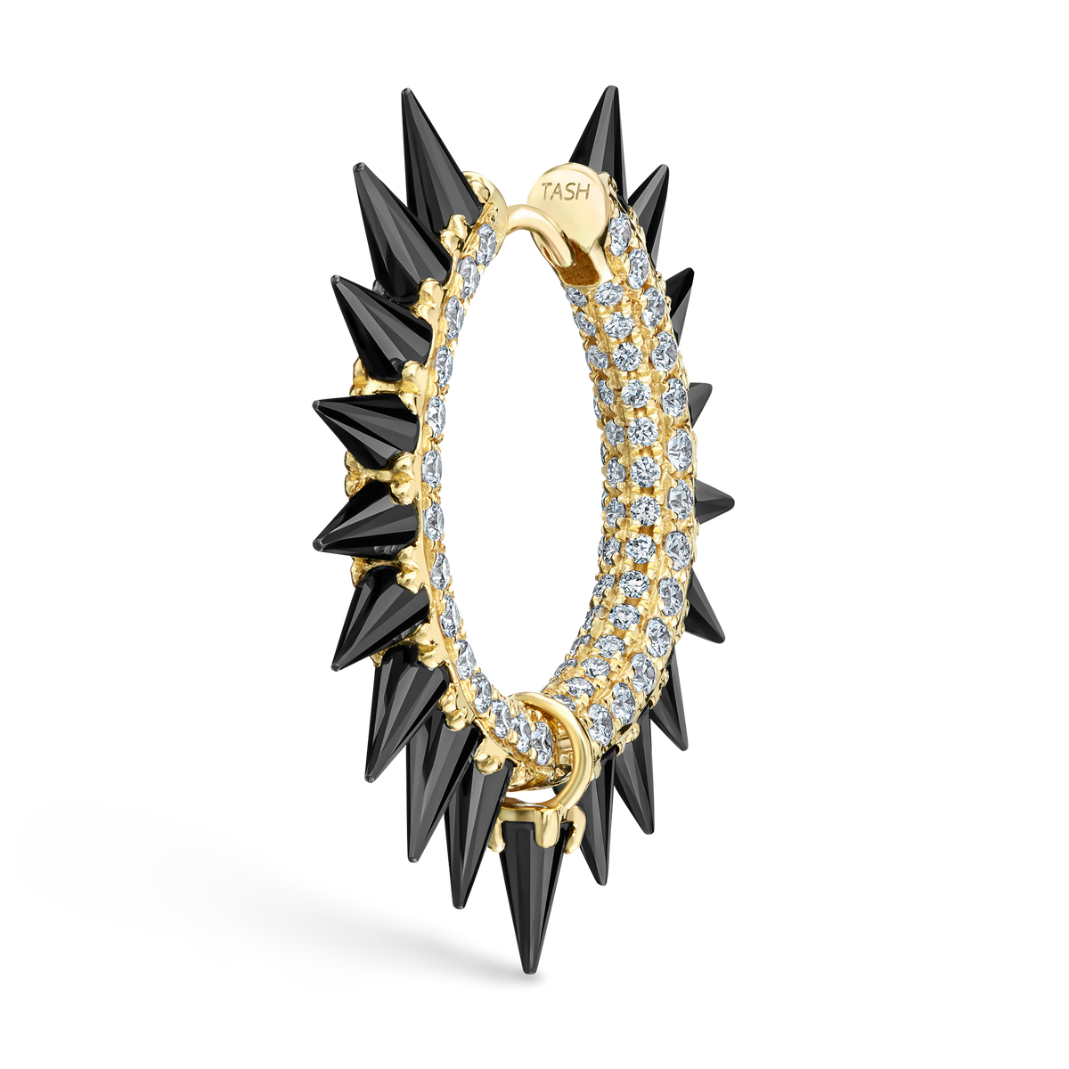 Black Moissanite Mohawk and Diamond Pavé Hoop Earring
