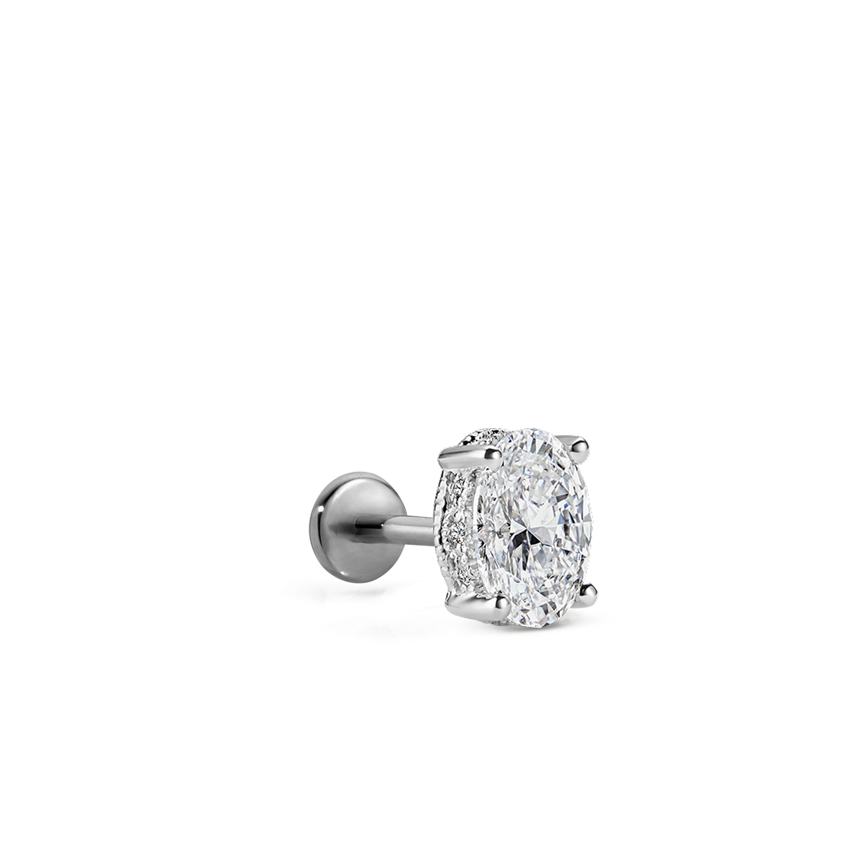Oval Diamond Engraved Threaded Stud Earring With Titanium Backing
