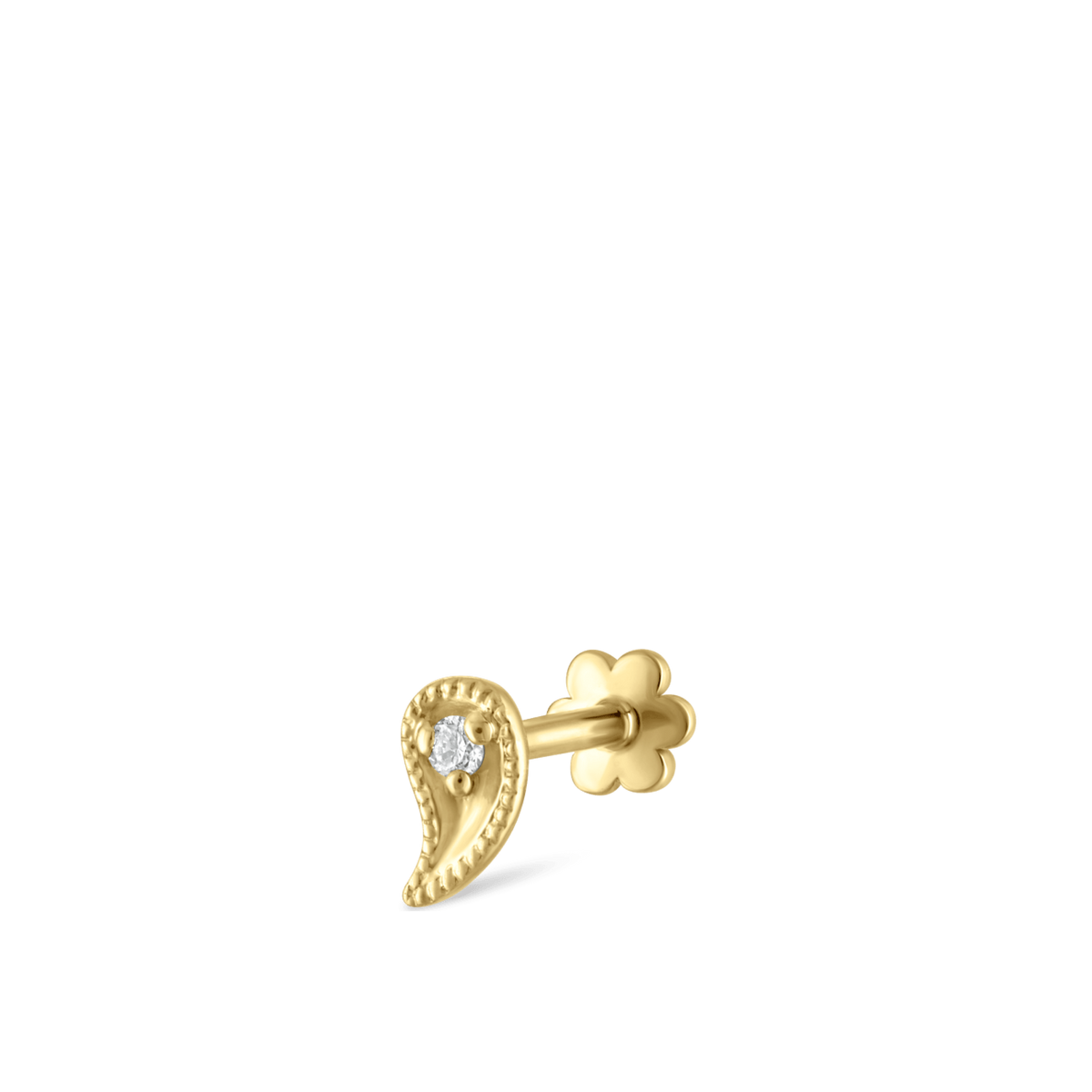 Diamond Paisley Threaded Stud Earring With Titanium Backing