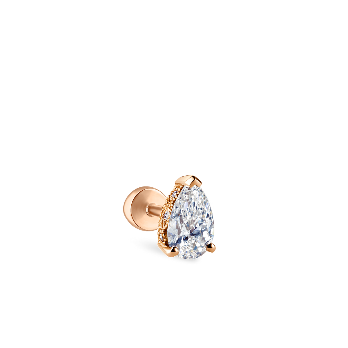 Pear Diamond Threaded Stud Earring, Diamond Back