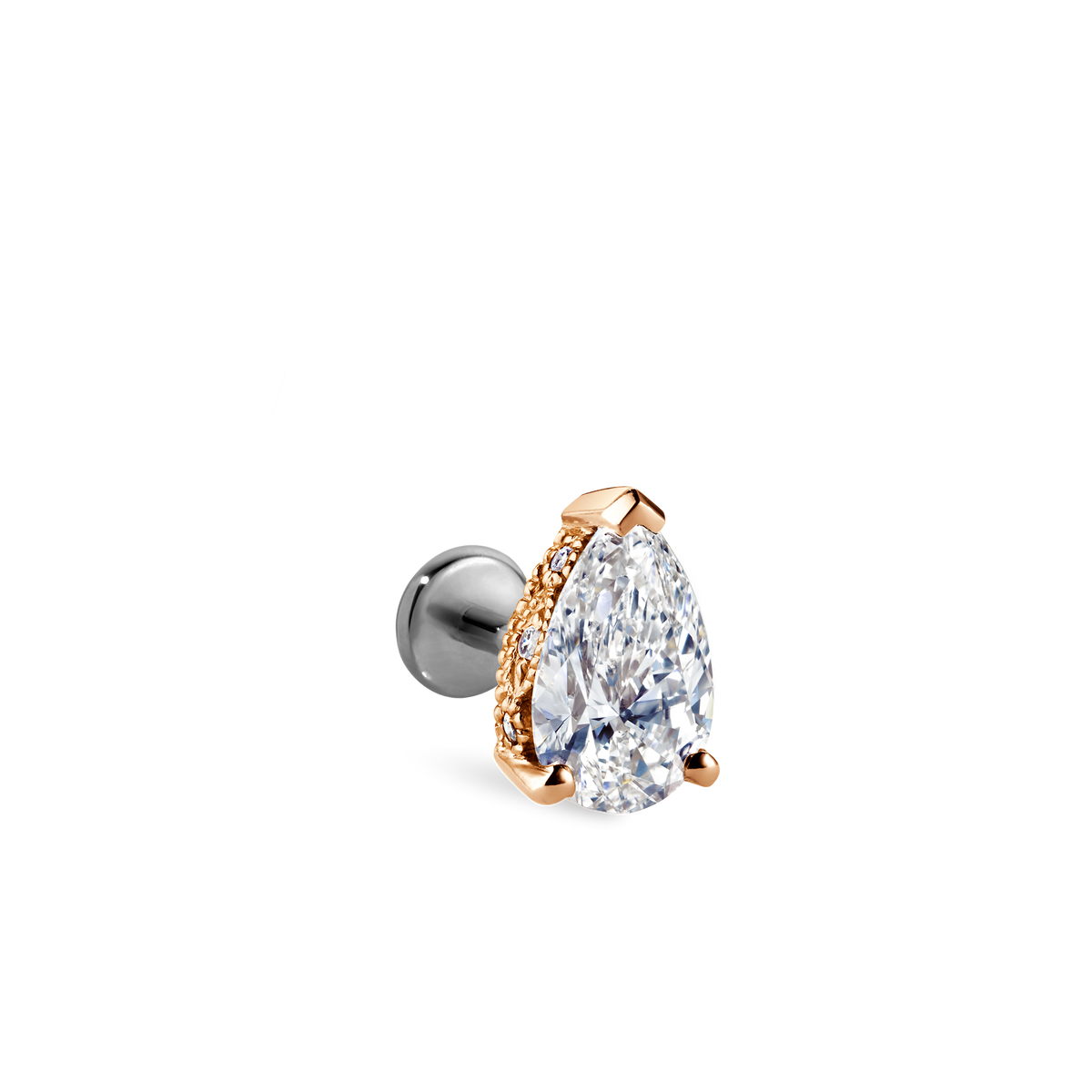 Pear Diamond Threaded Stud Earring With Titanium Backing