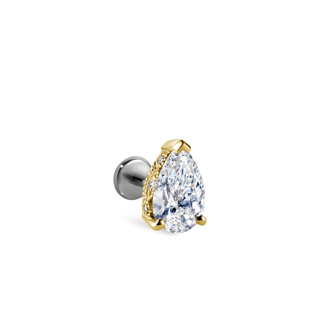 Pear Diamond Threaded Stud Earring With Titanium Backing