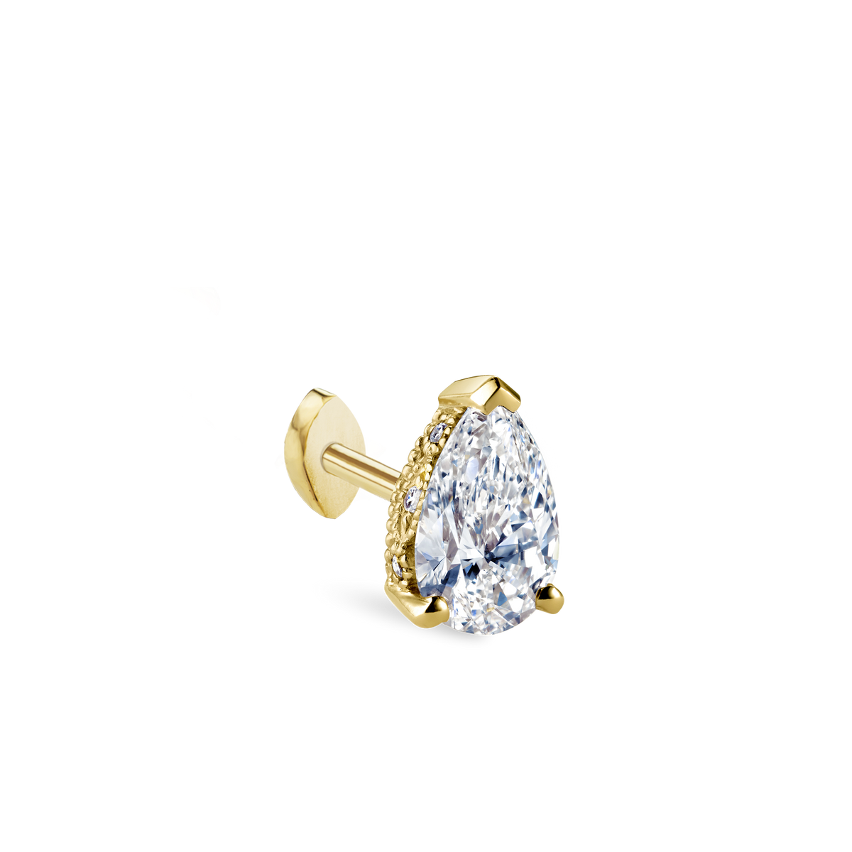 Pear Diamond Threaded Stud Earring, Marquise Diamond Back
