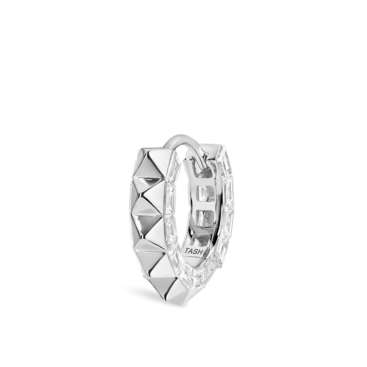 2.5mm Pyramid and Baguette Diamond Eternity Hoop Earring