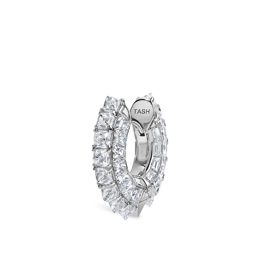 Pyramid Diamond and Baguette Pavé Hoop Earring
