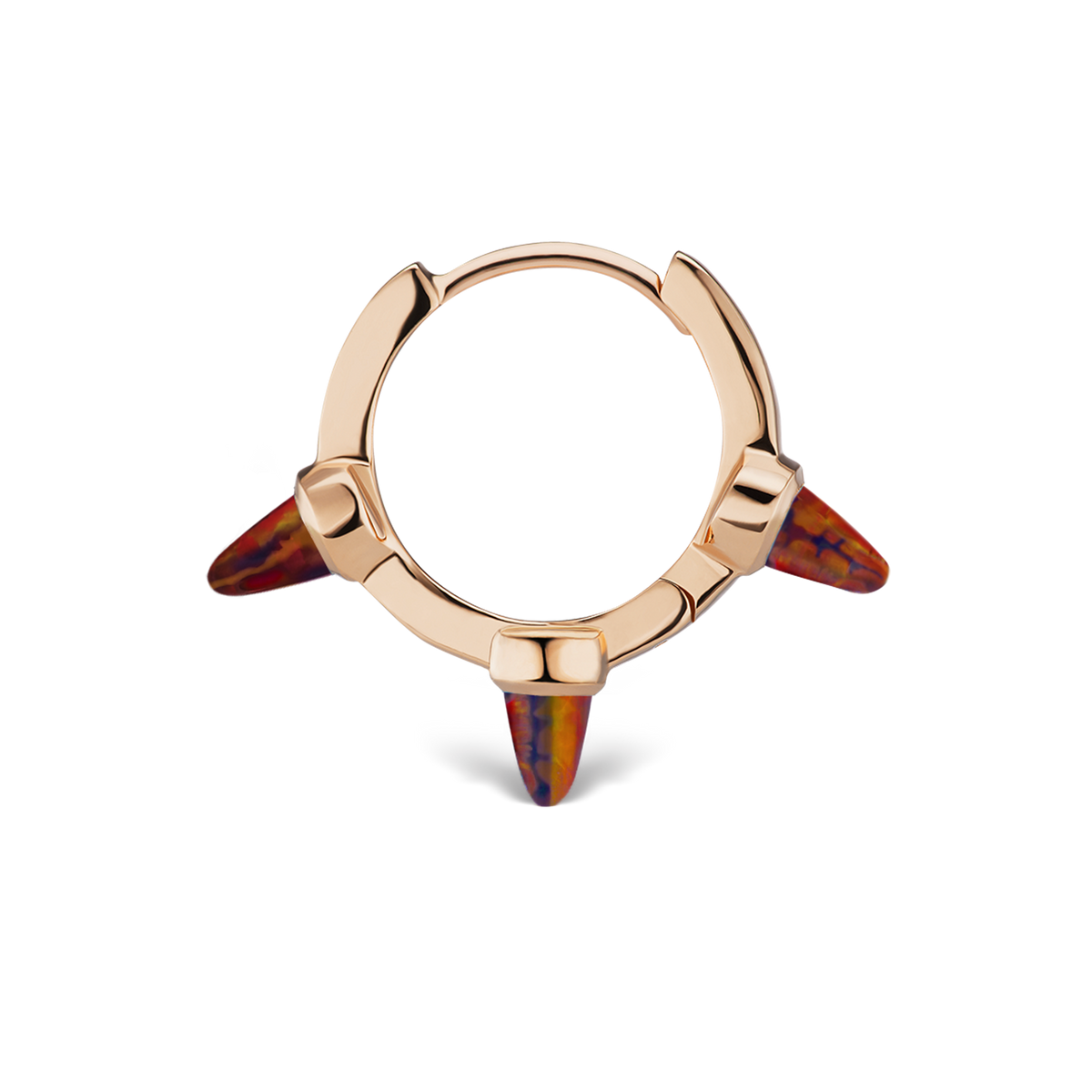 Triple Short Black-Red Opal Spike Hoop Earring