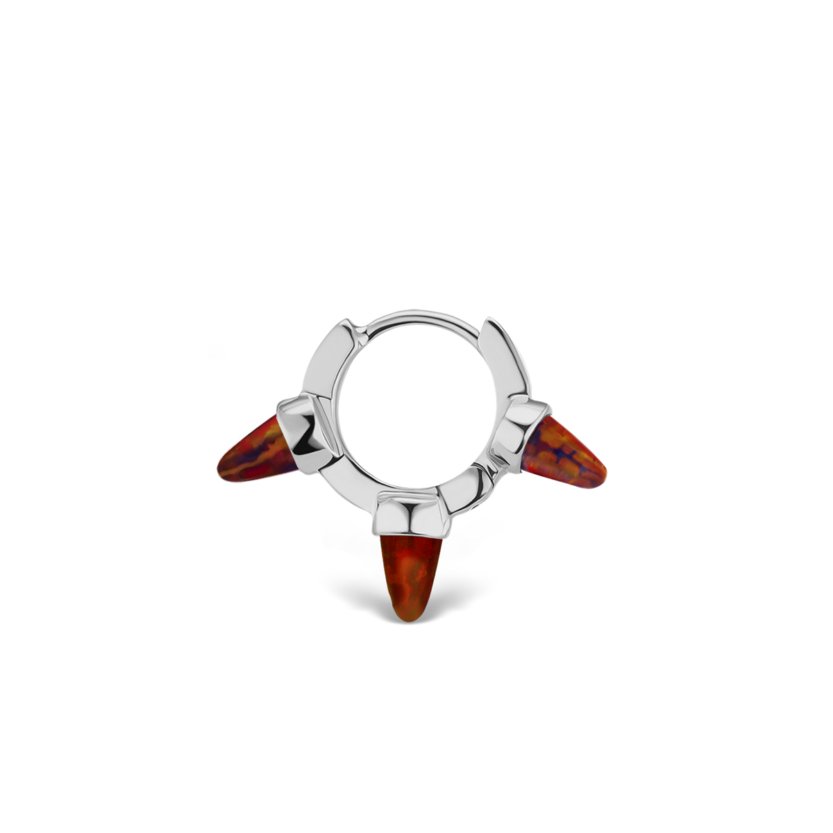 Triple Short Black-Red Opal Spike Hoop Earring