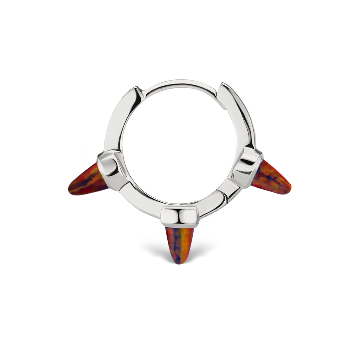 Triple Short Black-Red Opal Spike Hoop Earring
