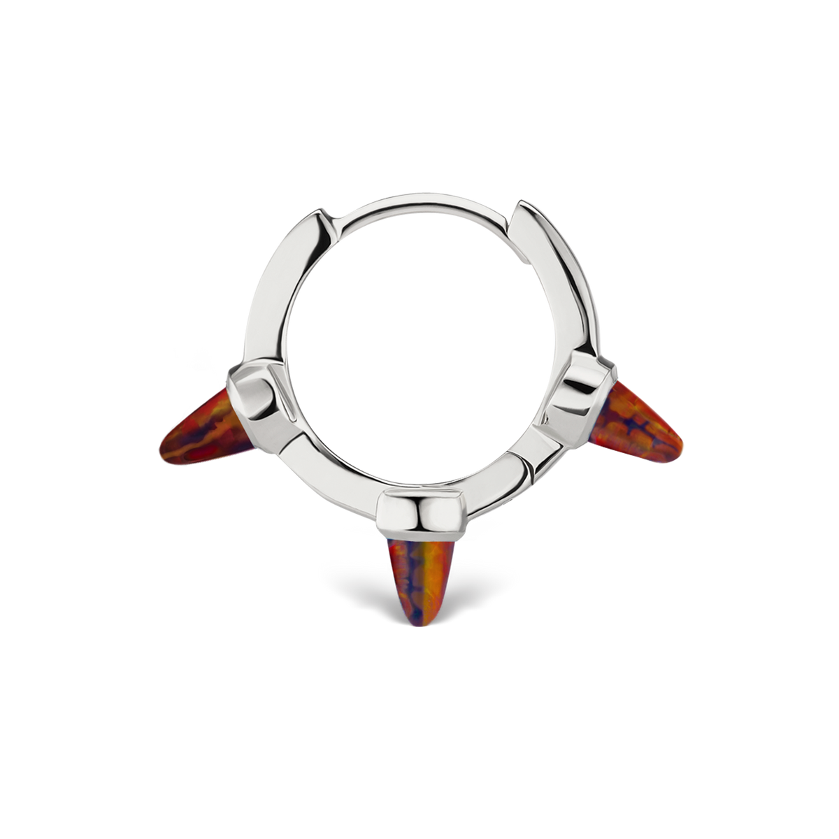 Triple Short Black-Red Opal Spike Hoop Earring