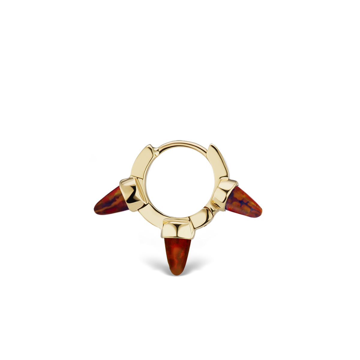 Triple Short Black-Red Opal Spike Hoop Earring