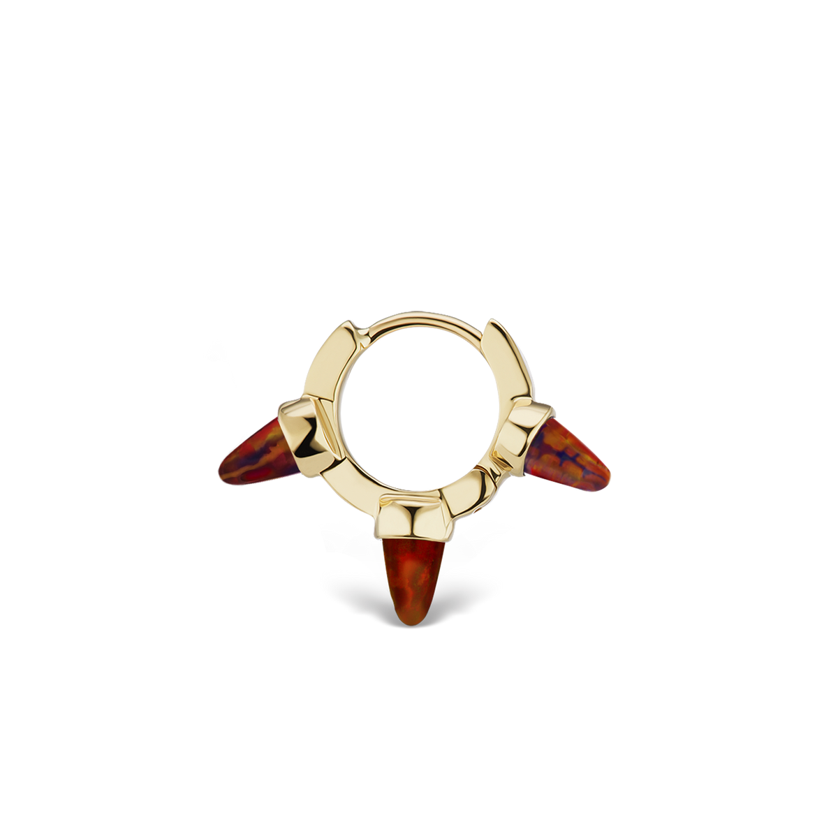 Triple Short Black-Red Opal Spike Hoop Earring