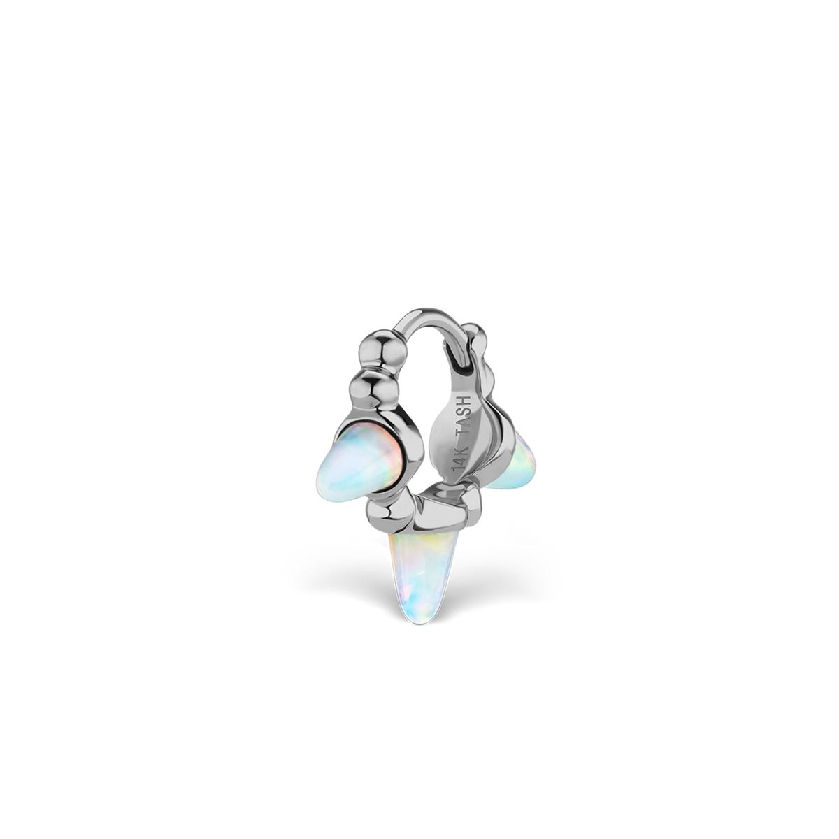 Triple Short Opal Spike Granulated Hoop Earring